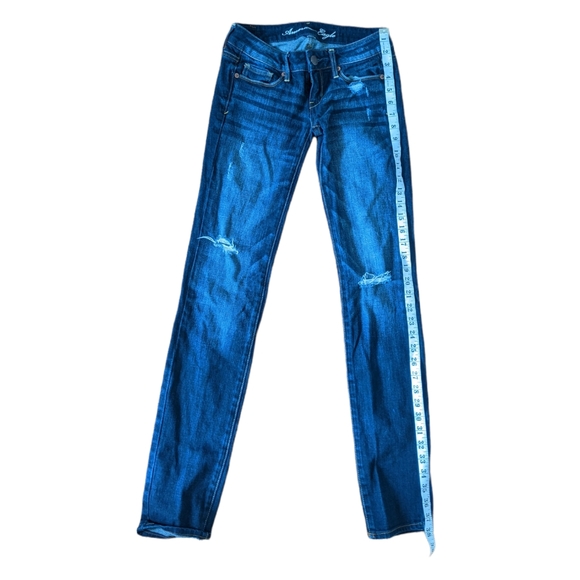 American Eagle low rise Distressed Dark Skinny Jeans Size 00 Regular - Picture 12 of 12